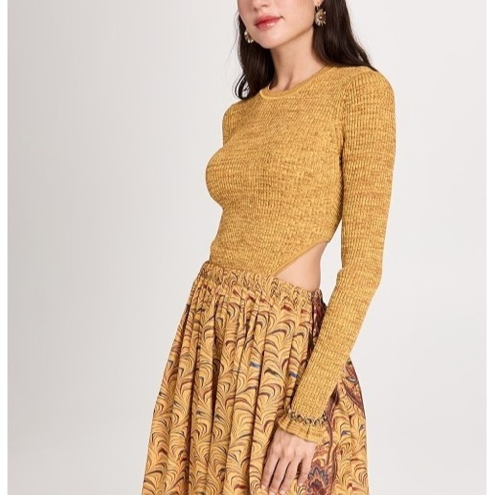 Ulla Johnson Dionne Cashmere Sweater y2K Mustard Pointelle Knit Small A009768